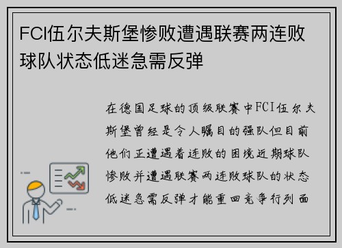 FCI伍尔夫斯堡惨败遭遇联赛两连败 球队状态低迷急需反弹
