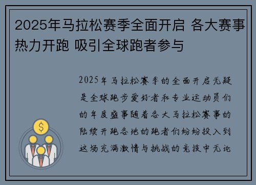 2025年马拉松赛季全面开启 各大赛事热力开跑 吸引全球跑者参与